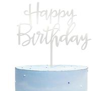 Happy Birthday Cake Topper, Happy Birthday Cupcake Topper, Decoración para Tarta de Cumpleaños de Acrílico con Espejo, para Hombres Mujeres Niños Niñas (Plata)
