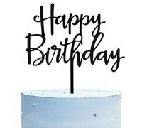Happy Birthday Cake Topper, Happy Birthday Cupcake Topper, Decoración para Tarta de Cumpleaños de Acrílico con Espejo, para Hombres Mujeres Niños Niñas (Negro)