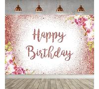 Happy Birthday Fondo Niña Cumpleaños Decoración para Mujeres/Niñas, Cartel de Feliz Cumpleaños Cartel, 30, 40, 50, 60 Cumpleaños, Rosa