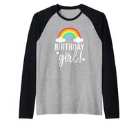 Happy, Birthday Girls 1 to 12 Kids, Fun Party Rainbow Hearts Camiseta Manga Raglan