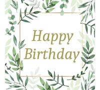 Happy Birthday Guest Book: Green and Gold Elegant Memory Party Keepsake with 75 Unique Questions for 70, 80, and 90 Year Old 50 Sign In and Blank Photo Pages (8.5x8.5 inches, 108 pages)