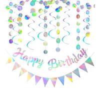 Happy Birthday Guirnalda Feliz Cumpleaños,Banderines Fiesta,Feliz Cumpleaños Decoracion,Guirnalda de Círculos de Arco Iris,Espirales Colgantes para Fiestas,Guirnalda Cumpleaños para Decoración Fiesta