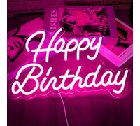 Happy Birthday LED Señal de Neón para Dormitorio Bar Boda Café Celebración navideña,Letreros luminosos colgantes para fiesta de cumpleaños con interruptor regulable (Rosa)