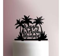 Happy Birthday Mom Cursive- Decoración acrílica para tartas de 8 pulgadas de ancho/negro