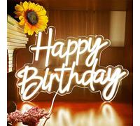 Happy Birthday Neon Señales Luminosas,Led Neon Personalizado Letrero Lámpara decorativa de pared para cafetería fiesta de aniversario,Reutilizable y regulable, alimentado por USB(Blanco cálido)