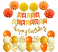 Happy Birthday Orange Pumpkin Geburtstag Party Deko Set Geburtstag Girlande Ballons Orange Gelb Ballons 6 Pompoms Geburtstagsdeko Mädchen