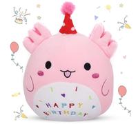 Happy Birthday Peluche de 23 cm Axolotl Peluche de Dibujos Animados Cojín de Peluche Regalo de Cumpleaños para Niñas Axolotl Peluche Juguete Kawaii Muñeca de Peluche Suave Muñeca de Peluche Niños