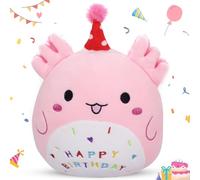 Happy Birthday Peluche de 23 cm de cumpleaños, Kawaii Axolotl Kuscheltiers Kuscheltiers Plüschtiers Mädchen,Rosa Salamander Kuscheltier,Axolotl Plüschkissen Spielzeug für Mädchen Geburtstag