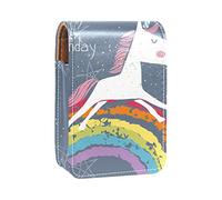 Happy Birthday Unicorn Colorido Rainbow Stars Lip Gloss Holder Estuche Portátil Mini Lipstick Storage Box Travel Lipstick Organizer Case with Mirror for Women, Varios colores, 9.5x2x7 cm/3.7x0.8x2.7 in