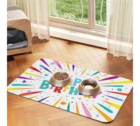 Happy Birthday,Waterproof Pet Feeding Mat,PU Leather Placemats for Cat Dog Water Bowl,Food Mats,30x45cm