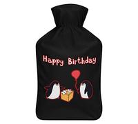 Happy Birthday With Penguins - Botella de agua de goma con cubierta de felpa suave, bolsa de agua caliente para invierno, manos y pies, protección contra el frío, 1000 ml