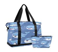 Happy Blue Whale - Bolsa de viaje impermeable para gimnasio, deporte, bolsa de transporte para fin de semana con compartimento, Ballena azul feliz, Talla única, Bolsa de viaje