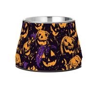 Happy Bluray Pumpkins - Cuenco de comida para perros de Halloween con soporte, cuencos elevados de acero inoxidable para gatos pequeños y fatiga