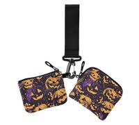 Happy Bluray Pumpkins - Monedero doble con diseño de calabazas para Halloween, con tarjetero de crédito, pequeño monedero desmontable con cremallera y llavero para el trabajo, viajes, 2 unidades