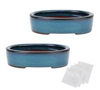 happy bonsai Juego de 2 macetas pequeñas esmaltadas de 5.9 pulgadas + 4 pantallas de drenaje de malla suave