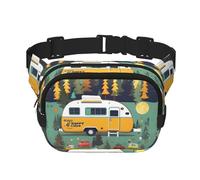 Happy Bus Camper - Riñonera cuadrada de doble capa con estampado de autocaravanas unisex para viajes y entrenamiento, Negro -, Talla única