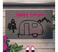 Happy Camper - Felpudo de coco elegante de WECONhome para interiores y espacios intermedios (40 x 60 cm, gris claro)