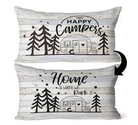 Happy Camper Home Is Where We Park It - Funda de almohada reversible, regalos para amantes de los campamentos, regalos de campistas, decoración de remolques de caravana, funda de cojín de lino de 12 x