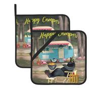 Happy Camper - Juego de 2 alfombrillas resistentes al calor impresas para cocina, aptas para cocinar y hornear
