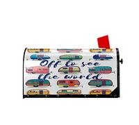 Happy Camper Off to See The World Mailbox Covers Magnético Mailbox Wraps Post Letter Box Cover Standard Oversize 25.5x21 Mailwrap Garden Home Decor