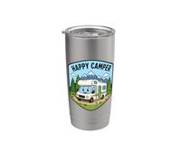 Happy Camper RV Camping Pun Joke Camp Lover Cita Diciendo Diversión Vaso térmico de acero inoxidable de doble pared