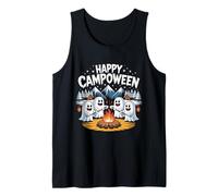 Happy Campoween Pumpkin Ghosts Camping Fogatas de Halloween Camiseta sin Mangas
