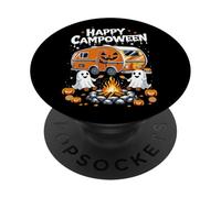 Happy Campoween Pumpkin Ghosts Camping Fogatas de Halloween PopSockets PopGrip Adhesivo