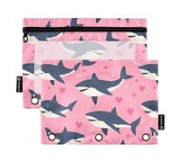 Happy Cartoon Fish Sea Fish Pink - Estuche para lápices de 3 anillos con cremallera, paquete de 2 bolsas de plástico para maquillaje, suministros organizadores de artículos de papelería