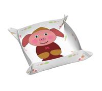 Happy Cartoon Pig - Caja de almacenamiento de escritorio de piel estampada pequeña, bandeja de almacenamiento personalizada multifuncional