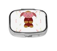 Happy Cartoon Pig - Caja de almacenamiento de pastillas cuadrada de viaje, mini pastillero portátil (pastillero de 2 compartimentos), caja de almacenamiento de medicamentos y vitaminas