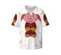 Happy Cartoon Pig - Camisa informal de manga corta para hombre, elegante estampado hawaiano, transpirable y cómoda, con botones, Negro, M