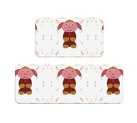 Happy Cartoon Pig - Juego de 2 alfombrillas para cocina, cómodas con diseño de fregadero de granja, decoración ideal para el hogar, alfombras de lavandería de pie
