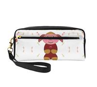 Happy Cartoon Pig - Neceser de piel con estampado de cerdo de dibujos animados, bolsa de aseo de viaje para mujer, bolsa de cosméticos reutilizable con cremallera