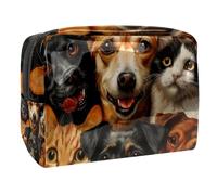 Happy Cats and Dogs - Neceser para mujer, neceser de viaje, de PVC, organizador de maquillaje con cremallera, multicolor, 18.5x7.5x13cm/7.3x3x5.1in, Neceser