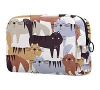 Happy Cats - Bolsa de cosméticos para mujer, neceser de viaje, bolsa organizadora de maquillaje grande con cremallera, multicolor, 18.5x7.5x13cm/7.3x3x5.1in, Neceser