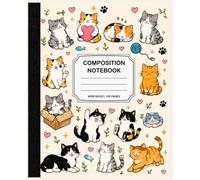 Happy Cats Composition Notebook: Cute Cat Wide Ruled Notebook with 120 Lined Pages for School, Writing, Notes, Journaling, and Cat Lovers
