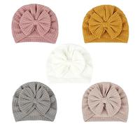 Happy Cherry 5 PCS Bebés Gorras Recién Nacido Sombreros Turbante con Lazo Infantil Gorro de Hospital Lindo Niño Niña Beanie Gorro Accesorios