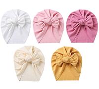 Happy Cherry 5 Pcs Gorro Recién Nacido con Nudo Bebé Turbante Gorra de Hospital Niña Niño Suave Sombreros Diadema Elástica 0-24 Meses