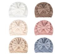 Happy Cherry 6 Piezas Gorro Recién Nacido con Nudo Bebé Turbante Gorra de Hospital Niña Niño Suave Sombreros Diadema Elástica 0-6 Meses