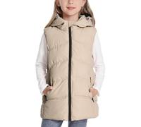 Happy Cherry - Abrigo Niña sin Mangas con Capucha Niño Chaleco Acolchado Invierno Infantil para Primavera Otoño Chalecos Cálidos con Cremallera para Deportes Al Aire Libre - 140-146 - Marrón