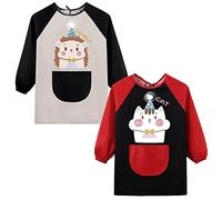 Happy Cherry - Babero con Mangas Impermeables Bebé Delantal Pintura Niña Niño Bata Escolar Blusón 2 pcs Babi Escolar Infantil Impermeable Baby Guardería Babis Escolares - 5-8 Años - Gris