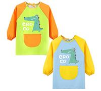 Happy Cherry - Babero con Mangas Impermeables Bebé Delantal Pintura Niña Niño Bata Escolar Blusón 2 pcs Babi Escolar Infantil Impermeable Baby Guardería Babis Escolares - 5-8 Años - Verde