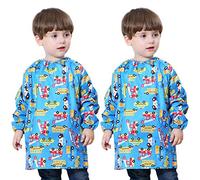 Happy Cherry - Babi Escolar Infantil Bebé Baberos Impermeables con Mangas Niño Niña Bata Pintura Estampado Animado 2 PCS Baby Guardería Delantal para Comer Juego Blusón - 1-3 Años