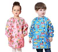 Happy Cherry - Babi Escolar Infantil Bebé Baberos Impermeables con Mangas Niño Niña Bata Pintura Estampado Animado 2 PCS Baby Guardería Delantal para Comer Juego Blusón - 1-3 Años