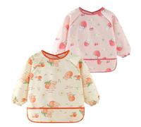Happy Cherry - Baby Guardería Niños Niñas Babero Impermeable para Alimentación 2 Pcs Babi Escolar Infantil Bebé Niña Niño Baberos con Mangas Largas Delantal Pintura Bata Blusón - 2-4 Años