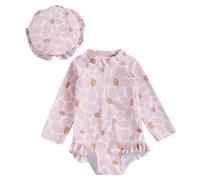 Happy Cherry - Bañador de Natación Bebé Niña Traje de Baño de Una Pieza Verano Niñas con Cremallera para Playa Surf Infantil Ropa de Baño Mangas Largas con Sombrero - 3-6 Meses - Rosa
