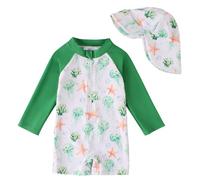 Happy Cherry Bañador de una pieza para niños pequeños de un solo trozo con protector de cuello Rash Guard de manga corta con cremallera para bebés, ropa de baño de verano para la playa de 0 a 3 años