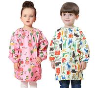Happy Cherry - Bata Escolar Niña Niño Impermeables Delantal Pintura Bebé Babero con Mangas Largas 2 PCS Babis Escolares Infantil Dibujos Animados Baby Guardería Blusón Bolsillos Colorido - 5-7 Años