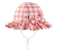 Happy Cherry - Bebé Niña Gorro de Sol a Cuadros Verano Sombrero de Pescador Algodón Infantil Gorra de Playa con ala Ancha y Cordón Bucket Hat - 6-12 Meses Rosa