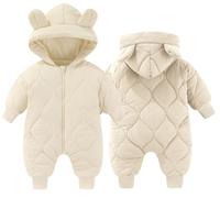 Happy Cherry - Bebé Ropa de Una Pieza Acolchado Mono Invierno Niño Niña Mameluco Cálido con Capucha Traje de Nieve Recién Nacido con Mangas Largas Infantil Buzos - 12-18 Meses - Blanc